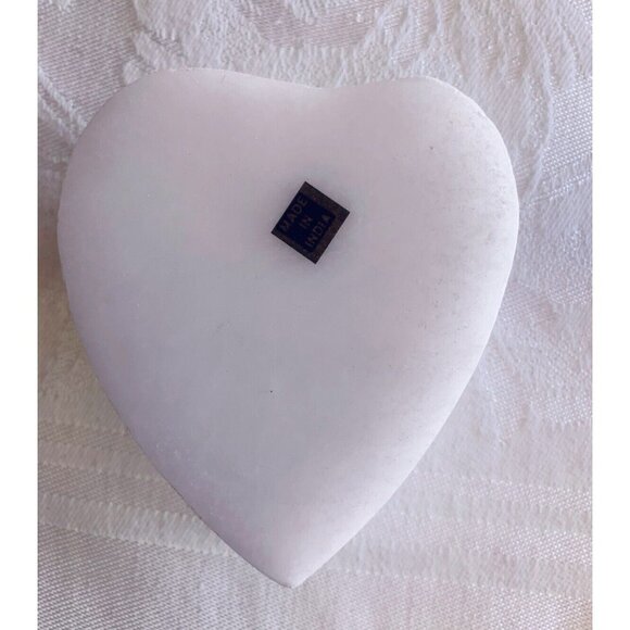 Marble Inlaid Stone Trinket Box India Vintage Heart Shaped Flower Valentines - Picture 4 of 8